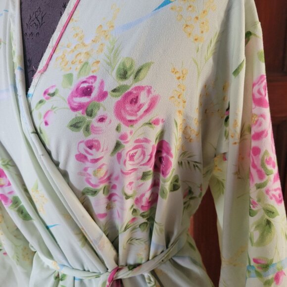 Vintage Oscar De Larenta Floral Robe Wrap Style With Waist Tie S-M Polyester - Picture 2 of 7